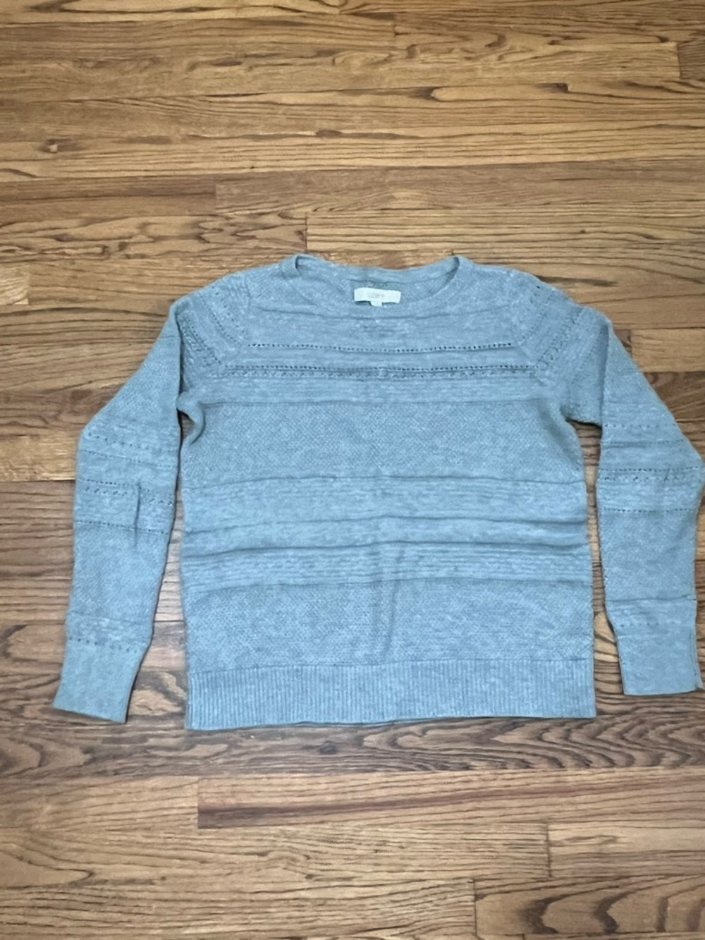 LOFT Light Gray Crewneck Sweater with Textured Knit